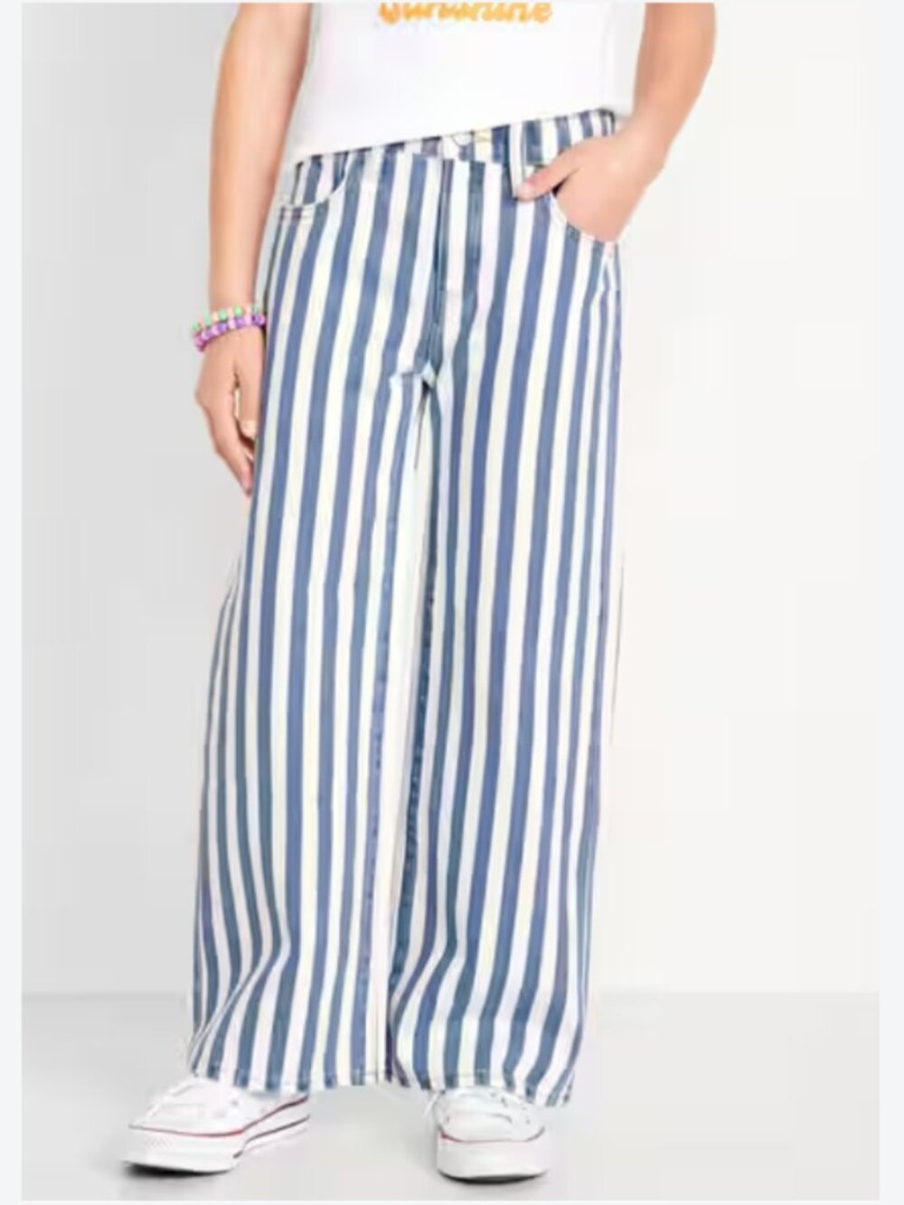 Old Navy || High-Waisted Baggy Wide-Leg Jeans for Girls || Blue + White Stripe